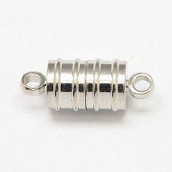 Brass Magnetic Clasps, Nickel Free, Column, Silver Color Plated, 20x8mm, Hole: 2mm