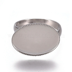 304 Stainless Steel Finger Rings Components, Pad Ring Base Findings, Oval, Stainless Steel Color, Tray: 18.5x13.5mm, Size 7, 17.5mm