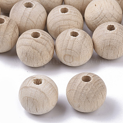 Perles en bois de hêtre naturel, perles rondes en bois non fini, non teint, sans plomb, papayawhip, 11.5~12x11mm, Trou: 3mm