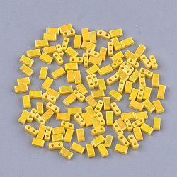 2-Loch opake Glasperlen, ab farben, Rechteck, golden, 4.5~5.5x2x2~2.5 mm, Bohrung: 0.5~0.8 mm
