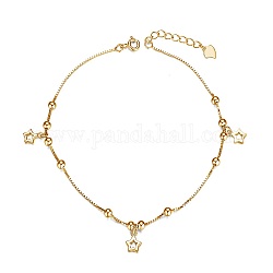 SHEGRACE 925 Sterling Silver Charm Anklet, with Box Chains and Round Beads, Star(Chain Extenders Random Style), Real 18K Gold Plated, 8-1/4 inch(21cm)
