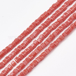 Chapelets de perles en verre opaque de couleur unie, facette, cube, rouge indien, 2~2.5x2~2.5x2~2.5mm, Trou: 0.5mm, 195~200 pcs / chapelet, 17.7 pouce ~ 18.8 pouces