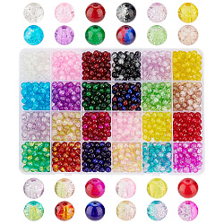 Pandahall elite 24 colores pintados con spray perlas de vidrio craquelado, redondo, color mezclado, 6mm, agujero: 1.3~1.6 mm, acerca 45~50pcs / del color