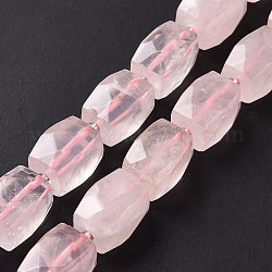 Granos naturales de abalorios de cuarzo rosa, facetados, cuboides, 15~16x11~12x11~12mm, agujero: 1.5 mm, aproximamente 20~22 pcs / cadena, 15.3~15.7 pulgada (39~40 cm)