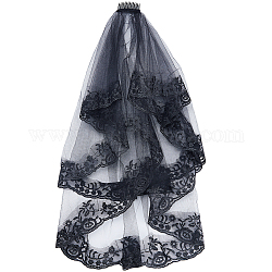 Veli da sposa in tulle a maglia lunga in poliestere con pettini, per le decorazioni della festa nuziale delle donne, nero, 550~750mm