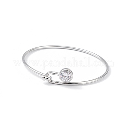 Clear Cubic Zirconia Diamond Bangle, Brass Simple Thin Bangle for Women, Platinum, Inner Diameter: 2-3/8 inch(6.1cm)