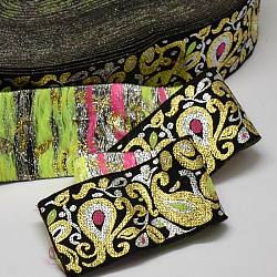 Polyester Ribbons, with Flower Pattern, Jacquard Ribbon, Black, 1-7/8 inch(47mm), 33yards/roll(30.1752m/roll)