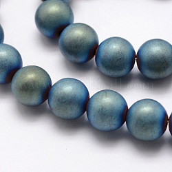 Chapelets de perles en hématite synthétique sans magnétiques, Style mat, ronde, vert plaqué, 8mm, Trou: 1.5mm, Environ 50 pcs/chapelet, 15.7 pouce