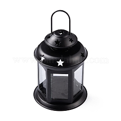 Bougeoirs en fer, avec verre clair, petite lanterne en fer portable, électrophorèse noir, 96x160mm, plateau de bougie : 40mm