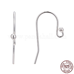 925 Sterling Silver Earring Hooks, Silver, 20x10mm, Hole: 1mm, 22 Gauge, Pin: 0.7mm