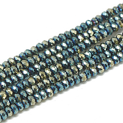 FilI di perline in vetro placcato, sfaccettato, rondelle, turchese, 2.5x1.5mm, Foro: 0.8 mm, circa 160~165pcs/filo, 13.78 pollice ~ 14.17 pollici (35~36 cm)