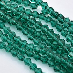 Chapelets de perles en verre à facettes bicone, sarcelle, 4x4mm, Trou: 1mm, Environ 92~96 pcs/chapelet, 13.78~14.37 pouce