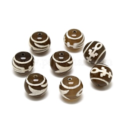 Perles da ren/dzi humaines de style tibétain, Perles d'agate naturelles, ronde, 14.5x14mm, Trou: 1.5mm