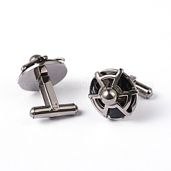 Flat Round 304 Stainless Steel Cufflinks, Gunmetal & Stainless Steel Color, 24mm