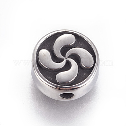304 Stainless Steel Beads, Flat Round, Antique Silver, 10x4.5mm, Hole: 1.6mm