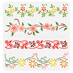 FINGERINSPIRE Flower Border Painting Stencil 11.8x11.8inch Reusable 4 Styles Vine Floral Border Drawing Template Plant Border Pattern Decoration Stencil for Painting on Wood Wall Furniture