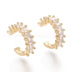Brass Micro Pave Clear Cubic Zirconia Cuff Earrings, Ring, Real 18K Gold Plated, 10.5x4.5mm