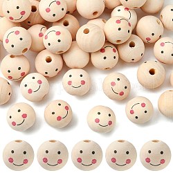 Des perles en bois naturel, Perles avec un grand trou   , ronde avec le visage de sourire, papayawhip, 24~25x23.5mm, Trou: 5.5mm, environ 100 pcs/500 g