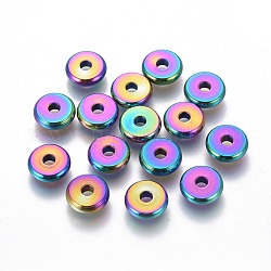 Placcatura ionica (ip) 304 perline in acciaio inossidabile, ciambella / disco pi, colore arcobaleno, 10x2.5mm, Foro: 2.8 mm