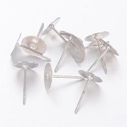 Stud Earrings Components, Brass Head and Stainless Steel Pin, Lead Free, Cadmium Free and Nickel Free, Platinum, Tray: 8mm, 12mm