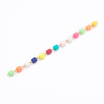 Handmade Polymer Clay Beaded Chain, Link Chain, with Brass Eye Pin, Quick Link Connector, for Bracelet Necklace Making, Colorful, 13x6mm, about 39.37 inch(1m)/strand