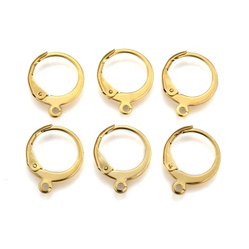 304 Stainless Steel Leverback Earring Findings, with Loop, Ring, Real 24K Gold Plated, 14.5x12x2mm, Hole: 1.2mm, Pin: 1x0.8mm