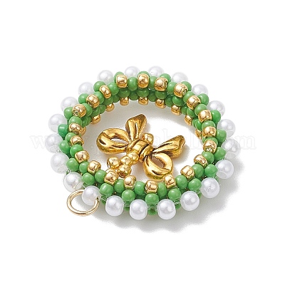 Рождественский венок из стеклянных бисера с подвесками-бантиками PALLOY-MZ01036-1