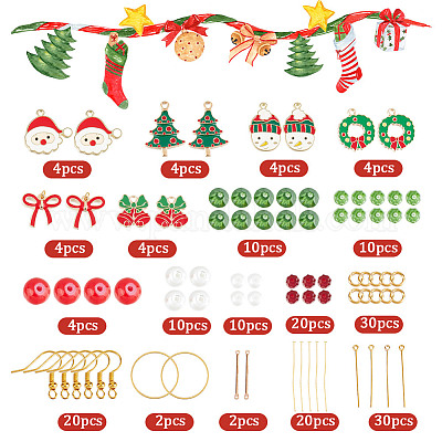 SUNNYCLUE 1 Box 10 Sets Christmas Earring Making Kit Winter Charms Bulk  Xmas Tree Snowflake Snowman Charm Fashion Earrings Glass Beads for Jewelry