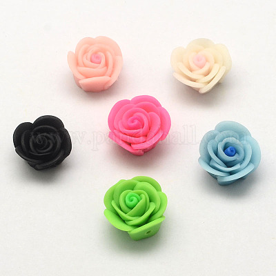SOLDOUT - White Rose Beads 20mm Polymer Clay Flowers White F