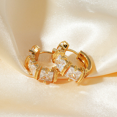 Квадратные серьги-кольца из нержавеющей стали с кубическим цирконием&nbsp;II4770-2-1