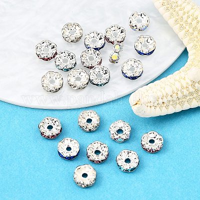 Perles séparateurs en laiton avec strass&nbsp;RB-A014-L7mm-S-1