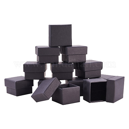 Benecreat 24 confezione 4.3x4.3x3.3 cm scatola anello nera scatola quadrata scatola di gioielli in cartone nero scatola regalo samll con velluto riempito per la festa CBOX-BC0001-13A-1