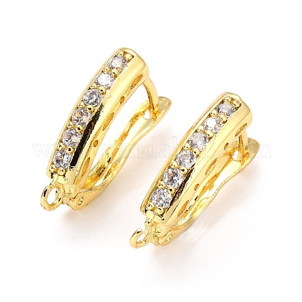 Brass Micro Pave Clear Cubic Zirconia Hoop Earring Findings with Latch Back Closure ZIRC-D120-03G-1