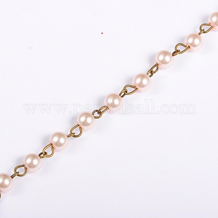 Handmade Round Glass Pearl Beads Chains for Necklaces Bracelets Making AJEW-JB00035-04-1