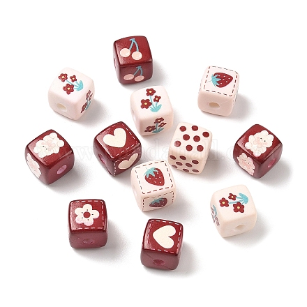 35 шт. 7 вида непрозрачных акриловых бусин с принтом&nbsp;MACR-YW0004-38-1