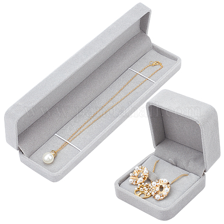Gorgecraft 2шт 2 стильная бархатная коробка для серег и коробка для ожерелья VBOX-GF0001-05B-1