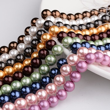 Polished Round Grade A Shell Pearl Bead Strands BSHE-M027-10mm-M-1