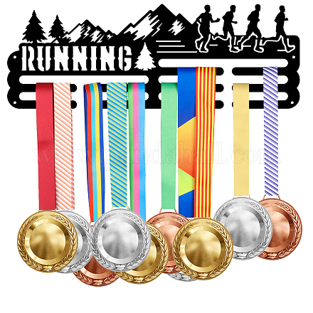 SUPERDANT Running Medal Hanger Holder Display Forest Running Sports Medals Display Rack for 60+ Medals Wall Mount Iron Ribbon Hook Hanger Mountain Trees Decor Gifts for Runner ODIS-WH0021-803-1