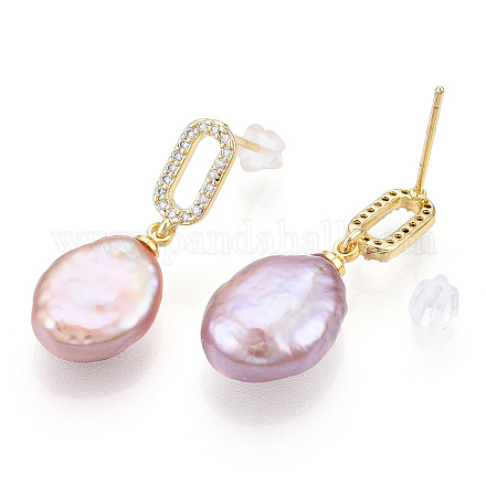 Orecchini pendenti con perle naturali micro pavé di zirconi chiari PEAR-N022-A02-1