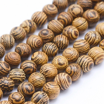 Brins de perles en bois de wengé naturel WOOD-P011-05-6mm-1