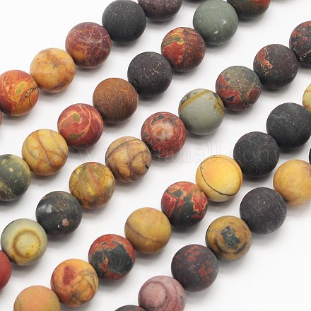 Dépoli perles rondes image naturelle de jaspe brins G-N0166-48-8mm-1