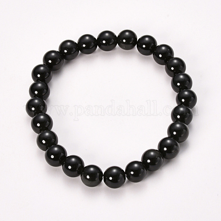 Bracelets extensibles perlés d'obsidienne naturelle BJEW-Q692-12-8mm-1