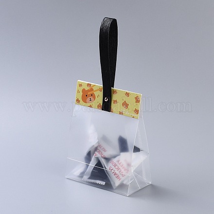 プラスチック製の透明なギフトバッグ  保存袋  セルフシールバッグ  トップシール  長方形  漫画カードとスリング付き  穴と釘  きいろ  27x13x6cm  10のセット/袋 OPP-B002-I04-1