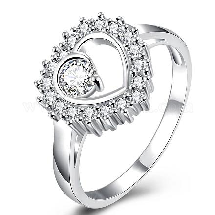 Romántico día de san valentín anillos de dedo de corazón de circonio cúbico de latón RJEW-BB00256-01-1