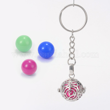 Platinum Plated Brass Hollow Round Cage Chime Ball Keychain KEYC-J073-C-1