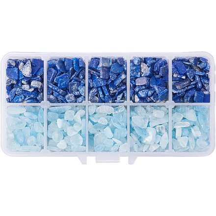 PandaHall Elite 1 Box about 50g 2 Mixed Color Natural Lapis Lazuli & Natural Aquamarine Quart Crystal Chips Beads G-PH0033-01-1