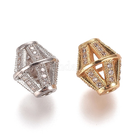 Hollow Brass Micro Pave Clear Cubic Zirconia Beads ZIRC-L075-65A-1