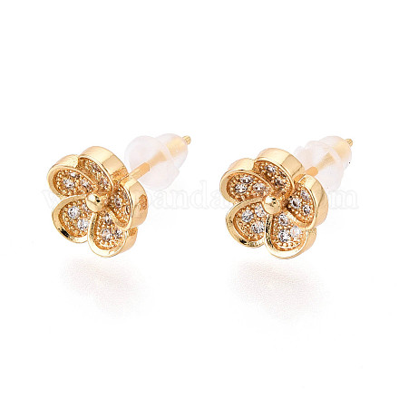 Серьги-гвоздики в форме цветка с прозрачными кубическими цирконами из латуни KK-T077-21G-1