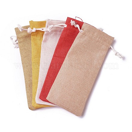 黄麻布製梱包袋ポーチ  巾着袋  ミックスカラー  18.7~19x7.7~8cm ABAG-I001-8x19-02-1