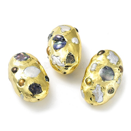 Rack Plating Brass Beads with Baroque Natural Keshi Pearl KK-K348-14G-1